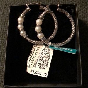 Sterling silver pearl hoop earrings